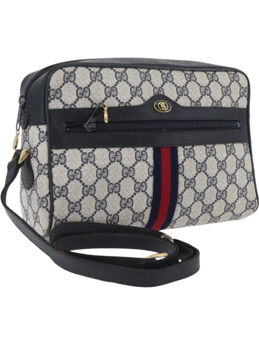 GUCCI GG Supreme Sherry Line Shoulder Bag PVC Navy Gold 001 4071 5